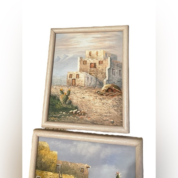 Vintage 90’s Southwest Oil Painting Desert Adobe House Set Of 2 8x10” - Picture 2 of 9